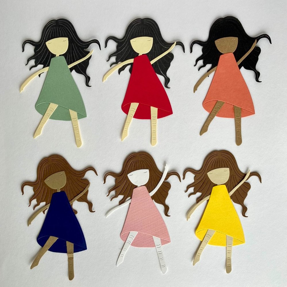 Paper Die Cut Multicultural Ballerina Girls Papercraft Journaling Green Yellow